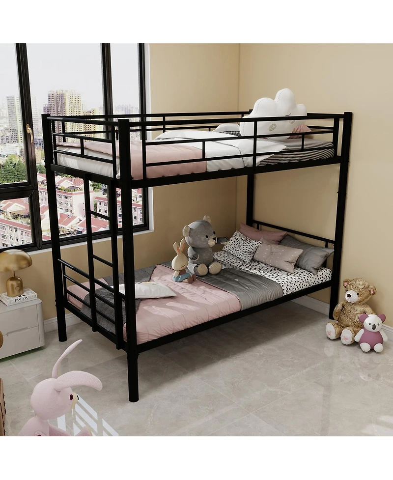 Streamdale Furniture Twin Over Twin Metal Bunk Bed with Ladders & Guardrail, Convertible 2 Beds