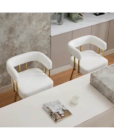 Streamdale Furniture Modern decorative chair with gold metal legs, Teddy fleece upholstered sofa 2PC White
