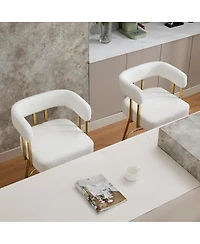 Streamdale Furniture Modern decorative chair with gold metal legs, Teddy fleece upholstered sofa 2PC White