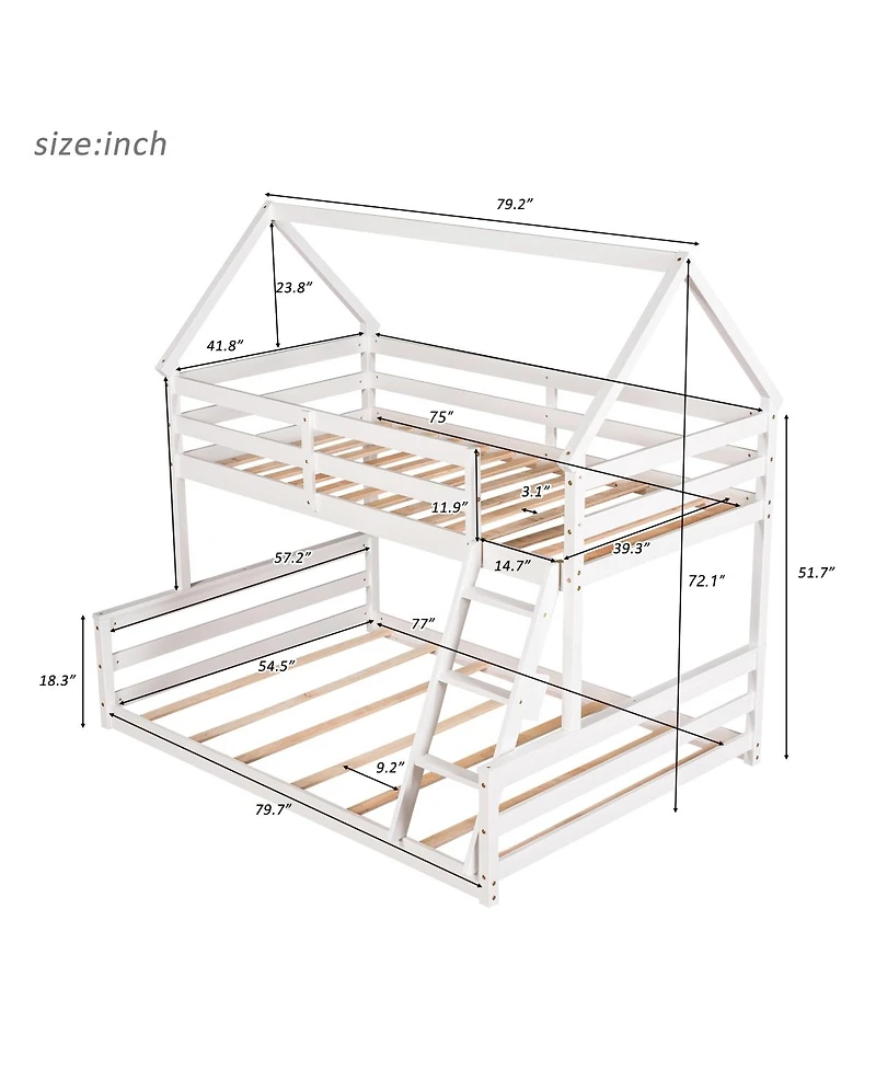 Streamdale Furniture Twin over Full House Bunk Bed with Built-in Ladder