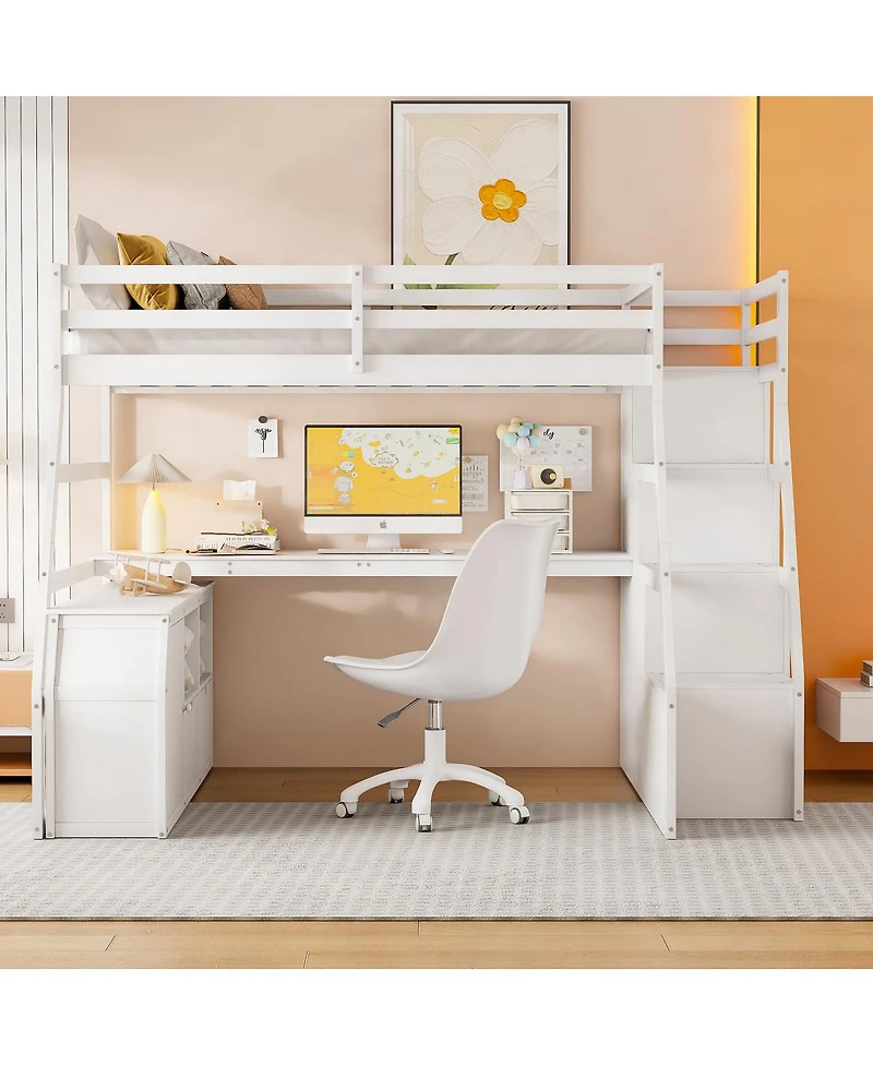 Streamdale Furniture Loft Bed with 7 Drawers 2 Shelves and Desk