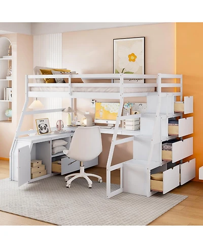 Streamdale Furniture Loft Bed with 7 Drawers 2 Shelves and Desk