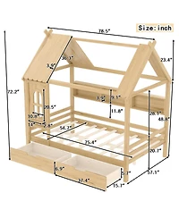 Streamdale Furniture Full House Beds with Storage Drawers and Window, Solid Wood Platform Bed Frame