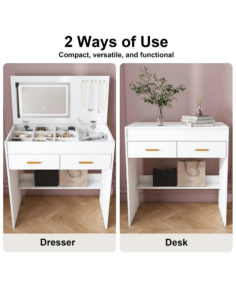 Streamdale Furniture Flip Top Vanity Desk with Led Mirror & Outlet