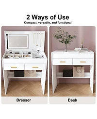 Streamdale Furniture Flip Top Vanity Desk with Led Mirror & Outlet