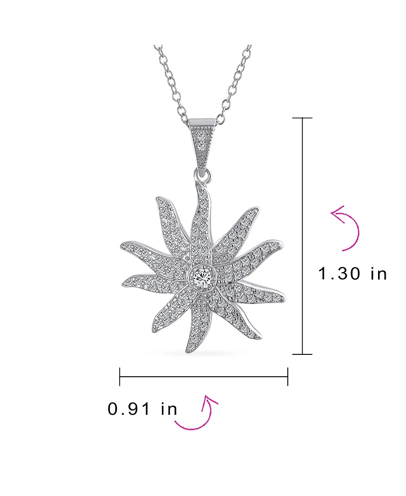 Bling Jewelry Pave Cubic Zirconia Cz Sunburst Sun Ray Pendant Necklace .925 Sterling Silver