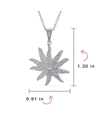 Bling Jewelry Pave Cubic Zirconia Cz Sunburst Sun Ray Pendant Necklace .925 Sterling Silver
