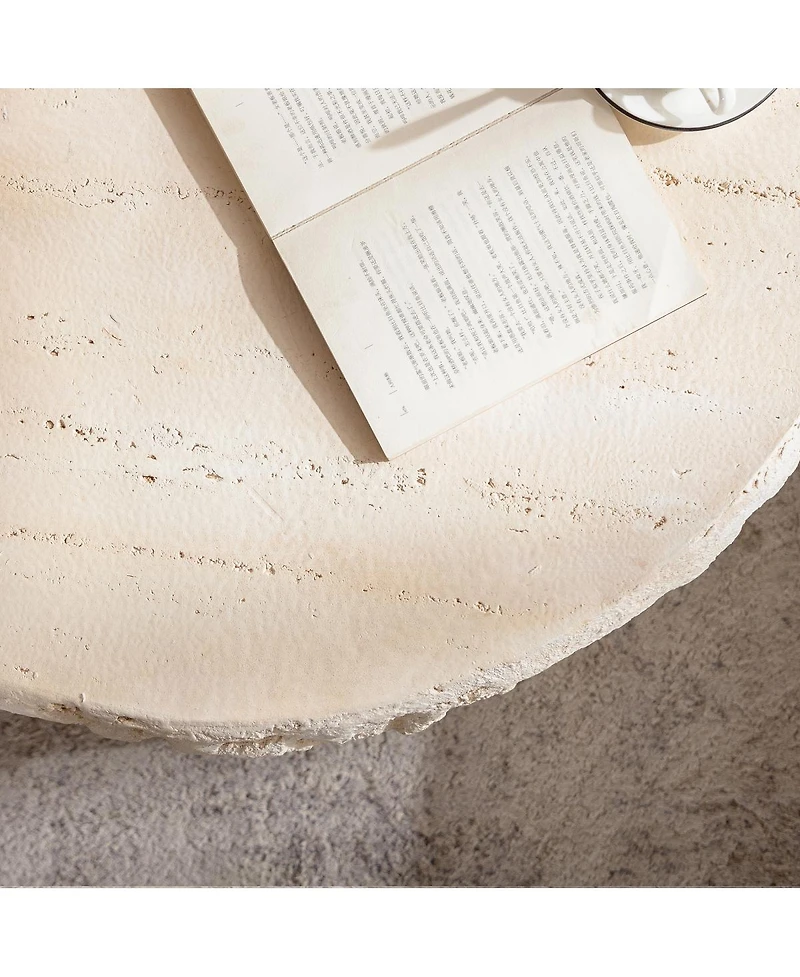 Streamdale Furniture Mid-Century Round Faux Stone Coffee Table for Living Room