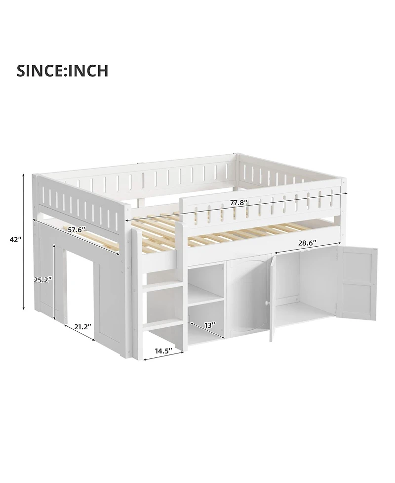 Streamdale Furniture Loft Bed with Storage Cabinet and Chalkboard Panel