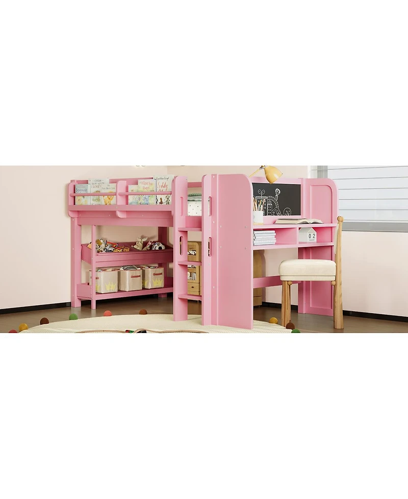 Streamdale Furniture Twin Loft Bed with Multi-storage Bookcases, Boxes, Drawers, Desk, Blackboard