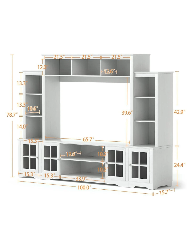 Streamdale Furniture Wall Unit Tv Stand with Storage & Bookshelves for TVs up to 65", White, 100"W