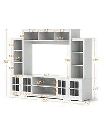 Streamdale Furniture Wall Unit Tv Stand with Storage & Bookshelves for TVs up to 65", White, 100"W