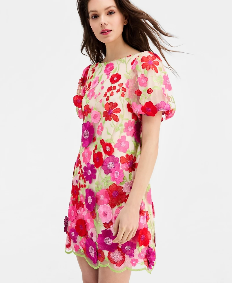 Eliza J Women's Floral-Embroidered Puff-Sleeve Dress