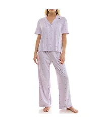 Roudelain Women's Short-Sleeve Shirt and Pants, 2-Piece Pajama Set