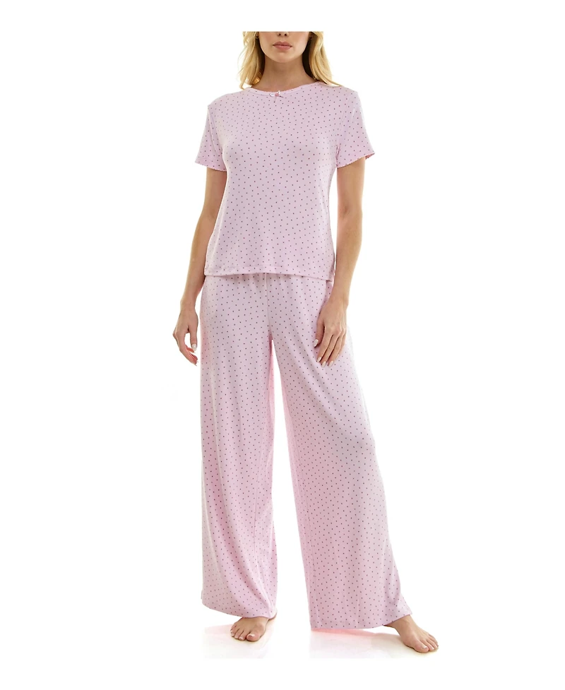 Sincerely Jules Women's Short-Sleeve T-Shirt and Wide Leg Pants, 2-Piece Pajama Set