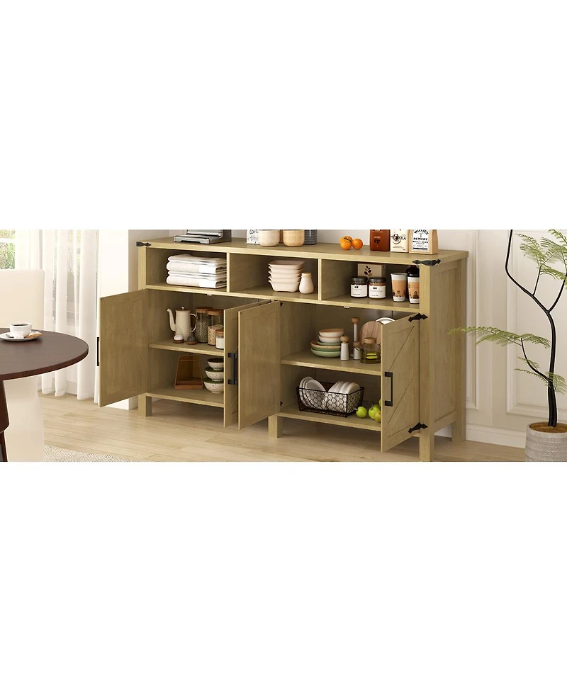 Streamdale Furniture 59" Modern 4-Door Sideboard Buffet with Power/Usb, Adjustable Shelves, Metal Accents