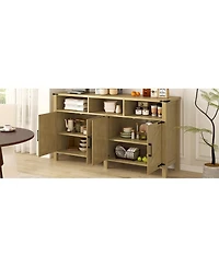Streamdale Furniture 59" Modern 4-Door Sideboard Buffet with Power/Usb, Adjustable Shelves, Metal Accents