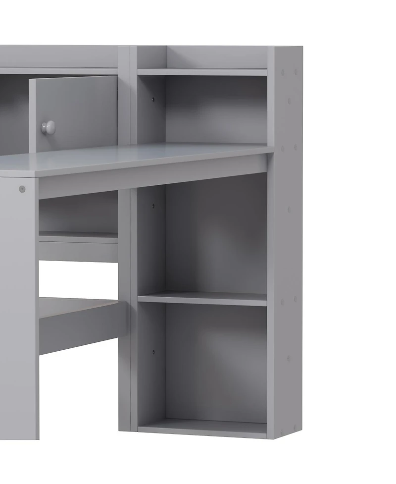 Streamdale Furniture Full Size Daybed with Storage, Wooden L-Shape Bed Frame w/ Desk & Bookshelf