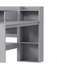 Streamdale Furniture Full Size Daybed with Storage, Wooden L-Shape Bed Frame w/ Desk & Bookshelf