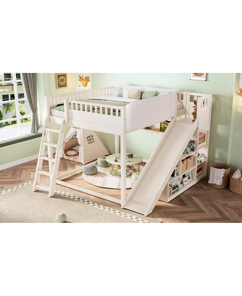 Streamdale Furniture Queen Size Loft Bed with Storage, Ladder, and Slide