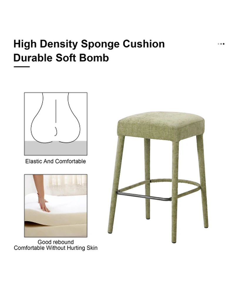Streamdale Furniture Backless Light Green Upholstered Fabric Bar Stool - Padded Seat, Sturdy Legs, Footrest