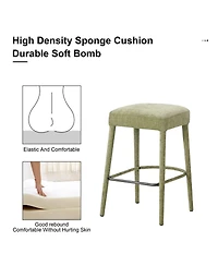 Streamdale Furniture Backless Light Green Upholstered Fabric Bar Stool - Padded Seat, Sturdy Legs, Footrest