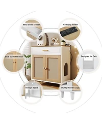 Streamdale Furniture 2-Piece Cat Litter Box Enclosure Furniture, 3-in-1 Hidden Litter Box & Side Cabinet