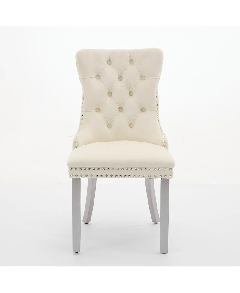Streamdale Nikki Collection Modern Velvet Dining Chair, Milky White (2-Pcs)