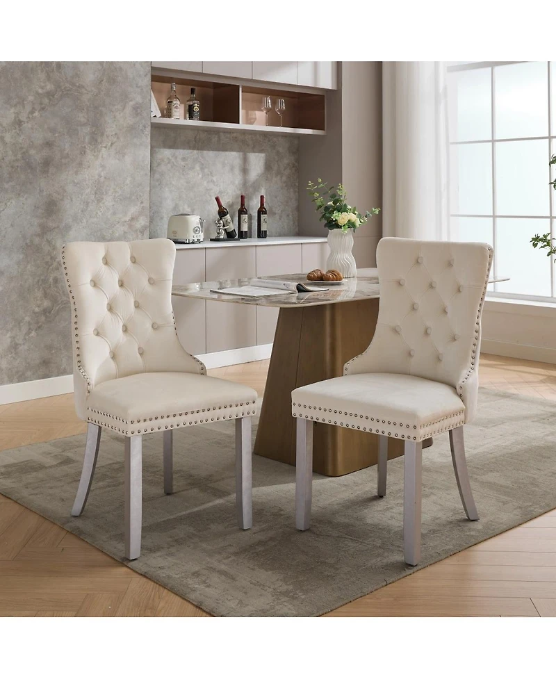 Streamdale Nikki Collection Modern Velvet Dining Chair, Milky White (2-Pcs)