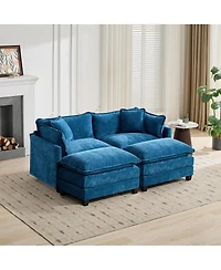 Streamdale Furniture Streamdale Cloud Sofa Ottoman, Modern Sectional Couch for Living Room, Blue Chenille Fabric