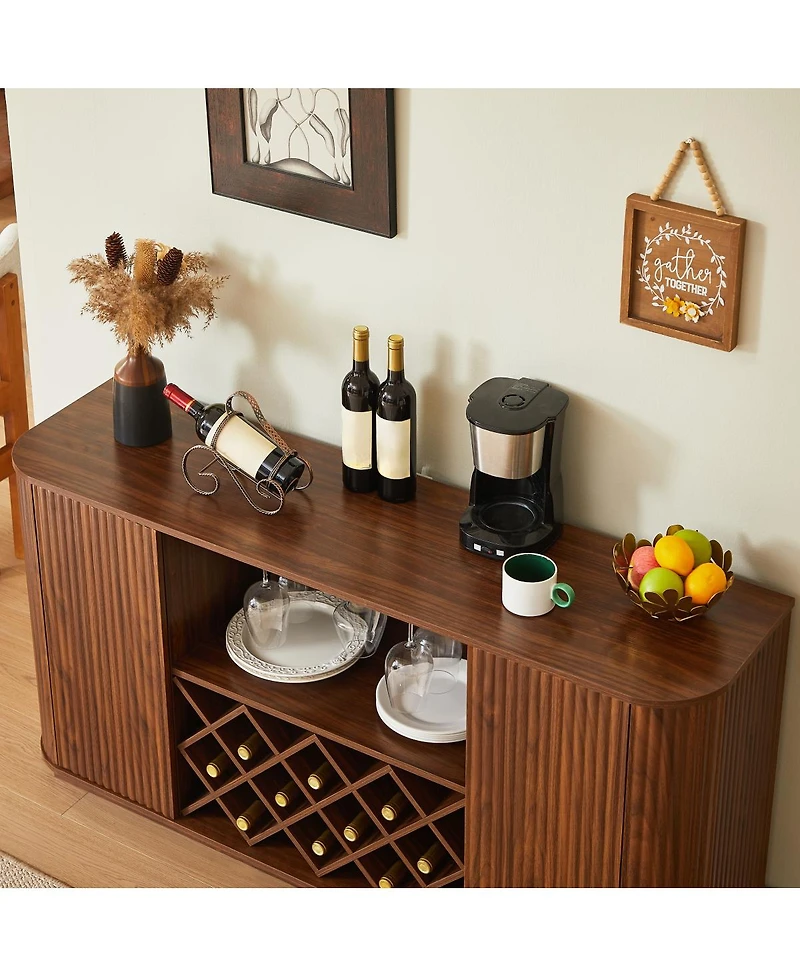 Streamdale Furniture 58" Modern Wavy Curve Sideboard - Multifunctional Storage Cabinet with Wine Rack