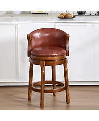 Streamdale Furniture Cow top Leather Wooden Bar Stools, 360 Swivel Bar Chair with Backs