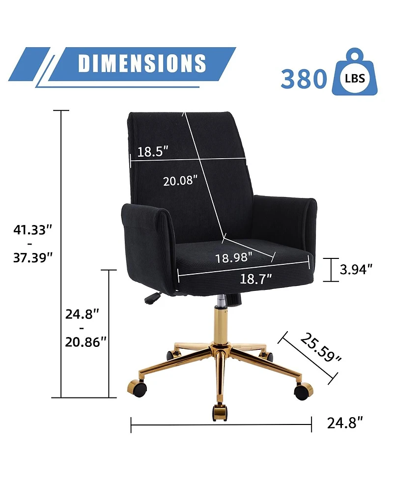 Streamdale Furniture Streamdale Mid-back liftable office chair, striped fabric, ergonomic design, Black