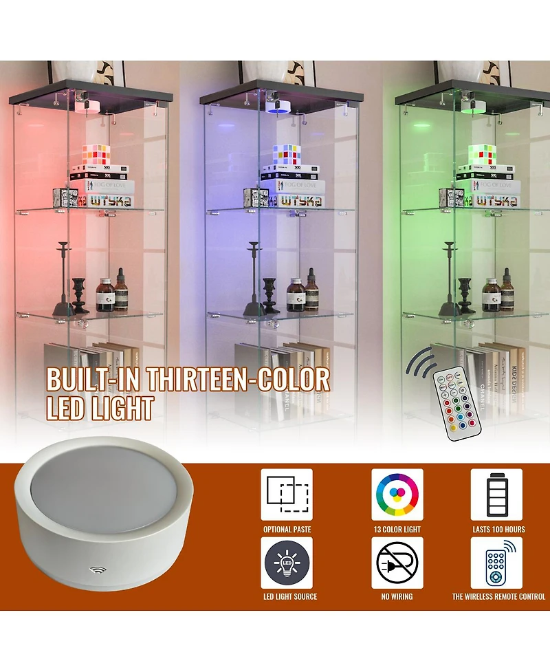 Streamdale Furniture Modern Glass Display Cabinet with Drawer & Led Lights, Black