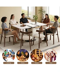 Streamdale Furniture Retractable Rock Slab Dining Table Set, 7-Piece Expandable Table with 6 Chairs & Leather Base