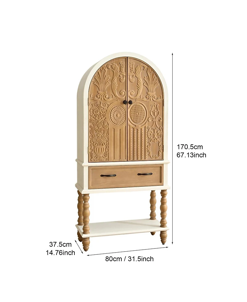 Streamdale Furniture 31.50" Arched Flower Carved Door Accent Sideboard Cabinet with Drawer & Shelf
