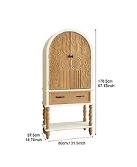 Streamdale Furniture 31.50" Arched Flower Carved Door Accent Sideboard Cabinet with Drawer & Shelf