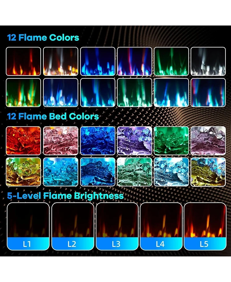 gaomon 50" Ultra-Thin Electric Fireplace Wall Mounted or Recessed, Remote Control, 12-Color Flame, 750W/1500W Heater with Timer, Log & Crystal Op