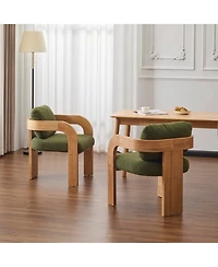 Streamdale Furniture Green Boucle Dining Chairs - Natural Wood Frame (2-Pack)