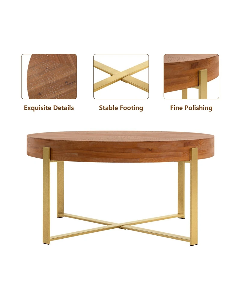 Streamdale Furniture Modern Retro Round Coffee Table, Gold Legs