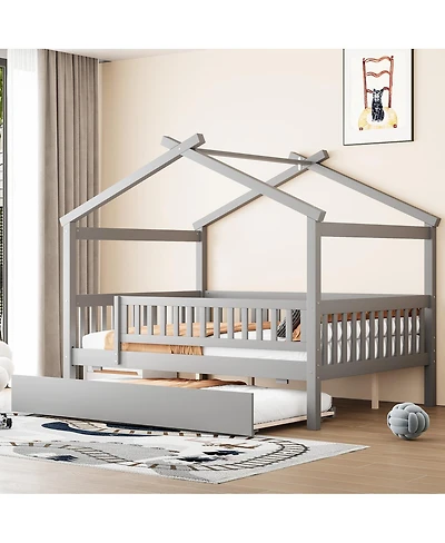 Streamdale Furniture Full Wooden House Bed with Twin Trundle