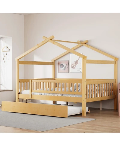 Streamdale Furniture Full Wooden House Bed with Twin Trundle