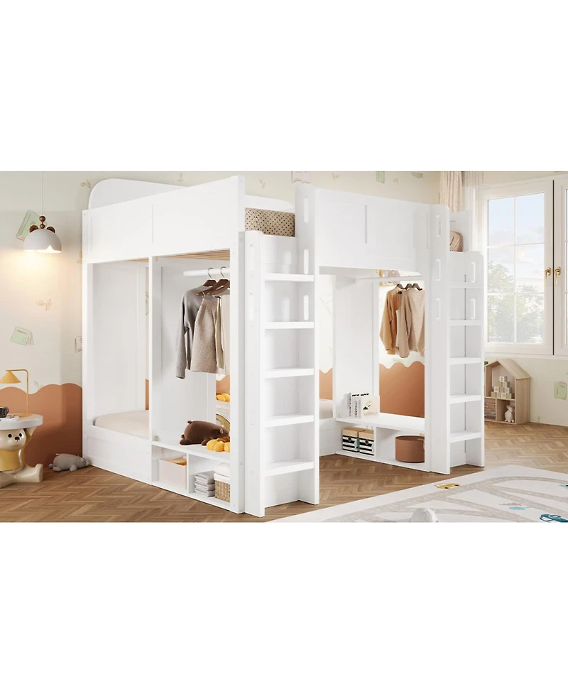 Streamdale Furniture Triple Bunk Bed with Storage Shelves and Hooks