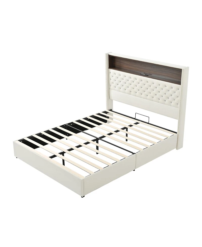 Streamdale Furniture Queen Velvet Tufted Bed Frame with Usb & Night Light