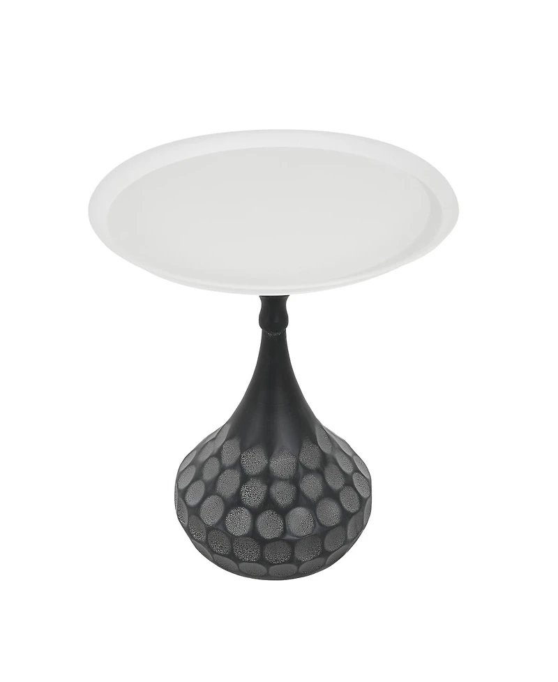 Streamdale Furniture Streamdale Accent Metal Coffee Table, Pedestal, Hand-hammered, White+Black