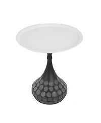 Streamdale Furniture Streamdale Accent Metal Coffee Table, Pedestal, Hand-hammered, White+Black