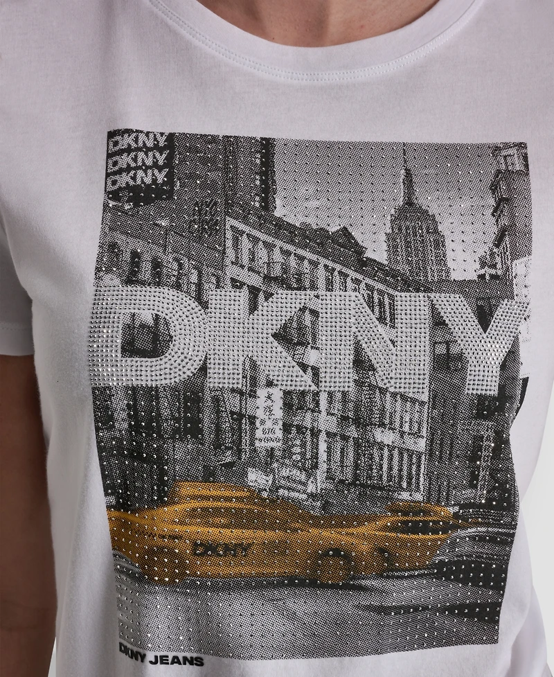 Dkny Jeans Women's Rhinestone Taxi Photoreal T-Shirt