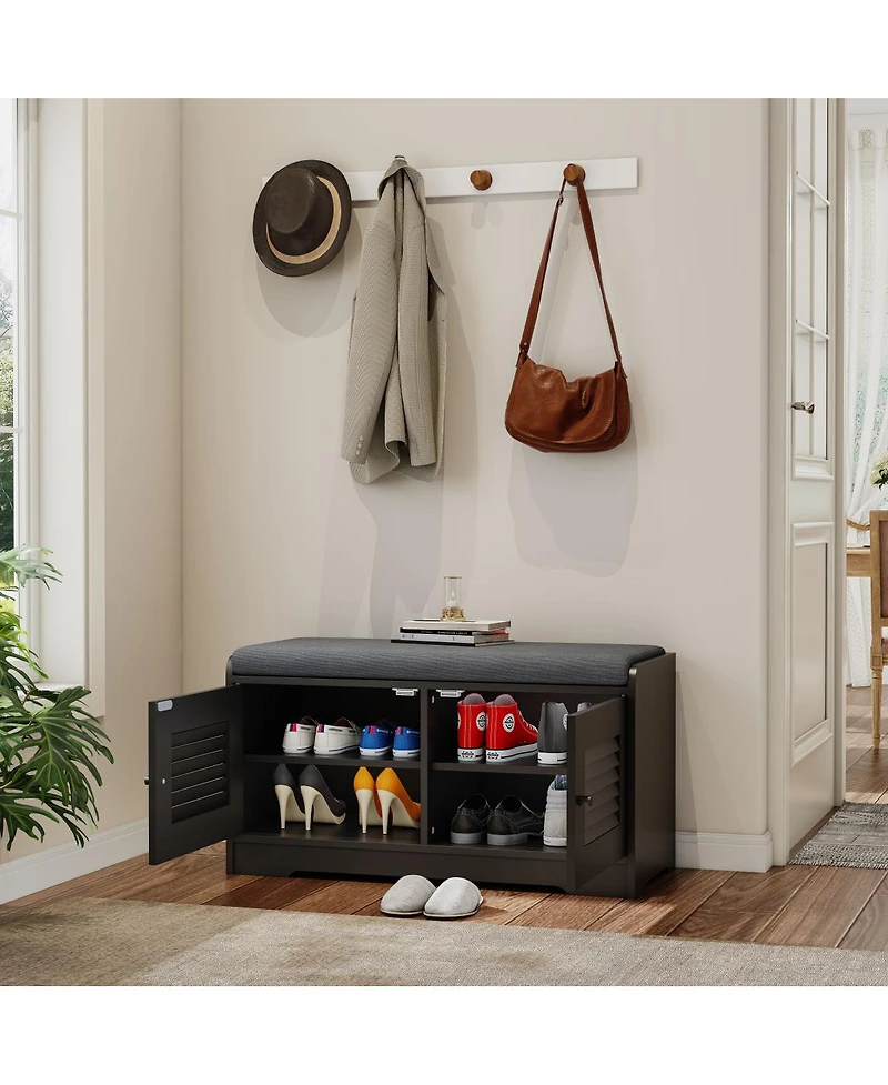 Streamdale Furniture Streamdale Shoe Storage Bench with 2 Door Cabinet and Cushion, Adjustable Shelves