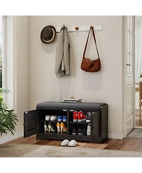 Streamdale Furniture Streamdale Shoe Storage Bench with 2 Door Cabinet and Cushion, Adjustable Shelves