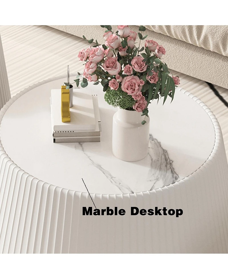 Streamdale Furniture Streamdale Modern Leather Sofa Coffee Table with Sintered Stone Top